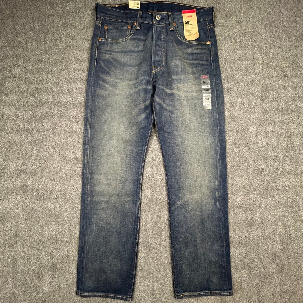 Levi's 501 Original Jeans Mens 32x30 Blue Straight Leg Stretch Button Fly Denim